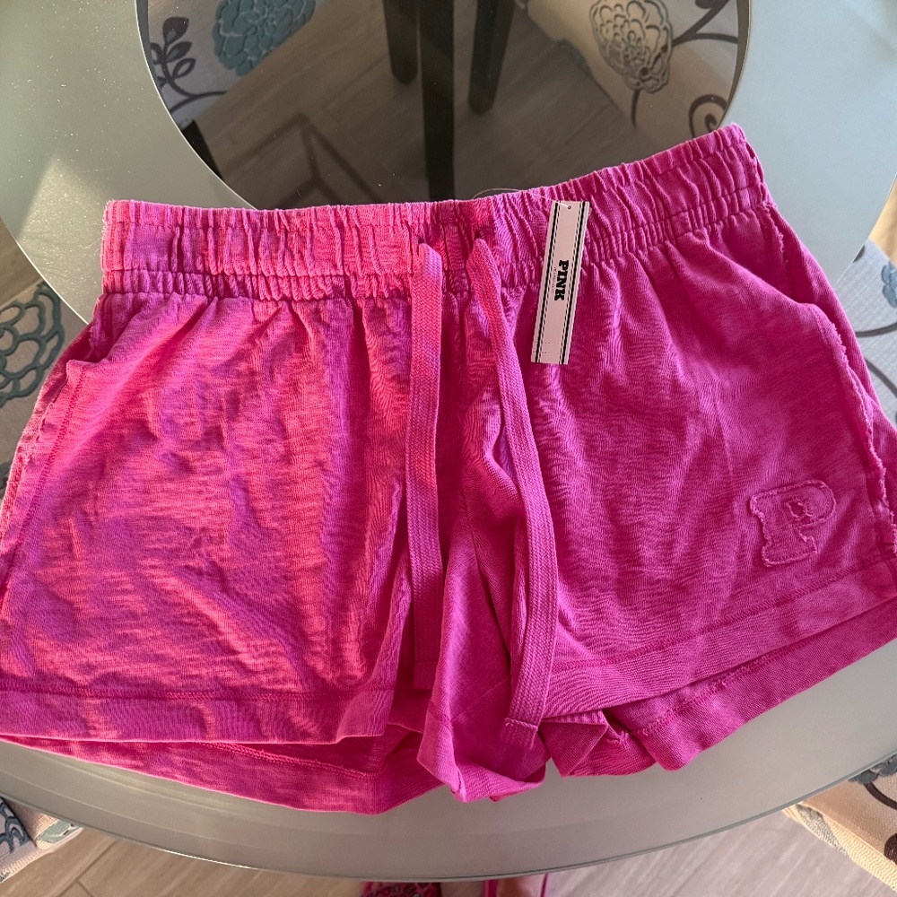 Pink Victoria Secret medium mid rise hot pink drawstring shorts NWT